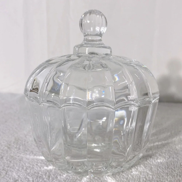 Vintage Deli Qing Ping Guo Green Apple Clear  Glass Trinket Dish & Lid - Picture 2 of 16